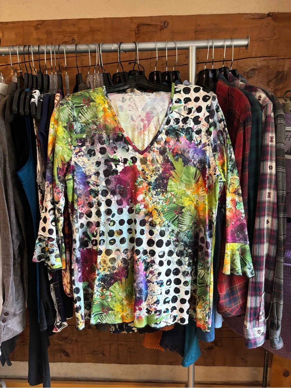 SNO SKINS Multi-Color V-Neck Abstract & Polka Dot Tunic